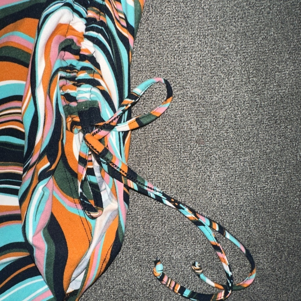 Y2K Swirl Print Ruched Midi Dress Asymmetrical Hem Retro - Picture 5 of 7